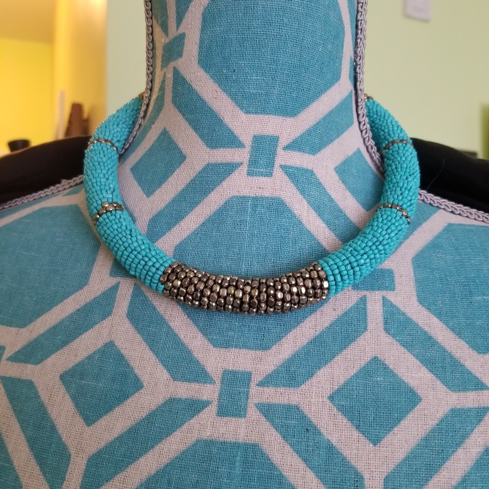 Turquoise and Gold Beaded Necklace